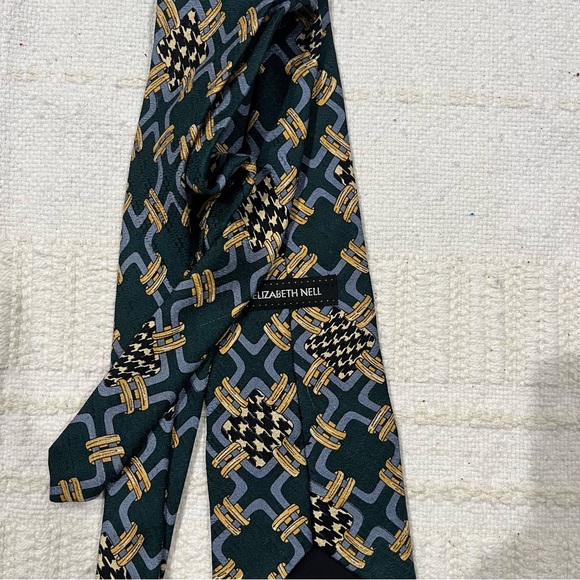Vintage Elizabeth Nell tie deep green blue and gold chain link pattern - Picture 2 of 4